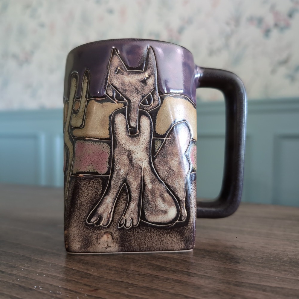 Mara Stoneware "Coyote Desert Cactus" Mexico Coffee Mug Studio Pottery SIgned